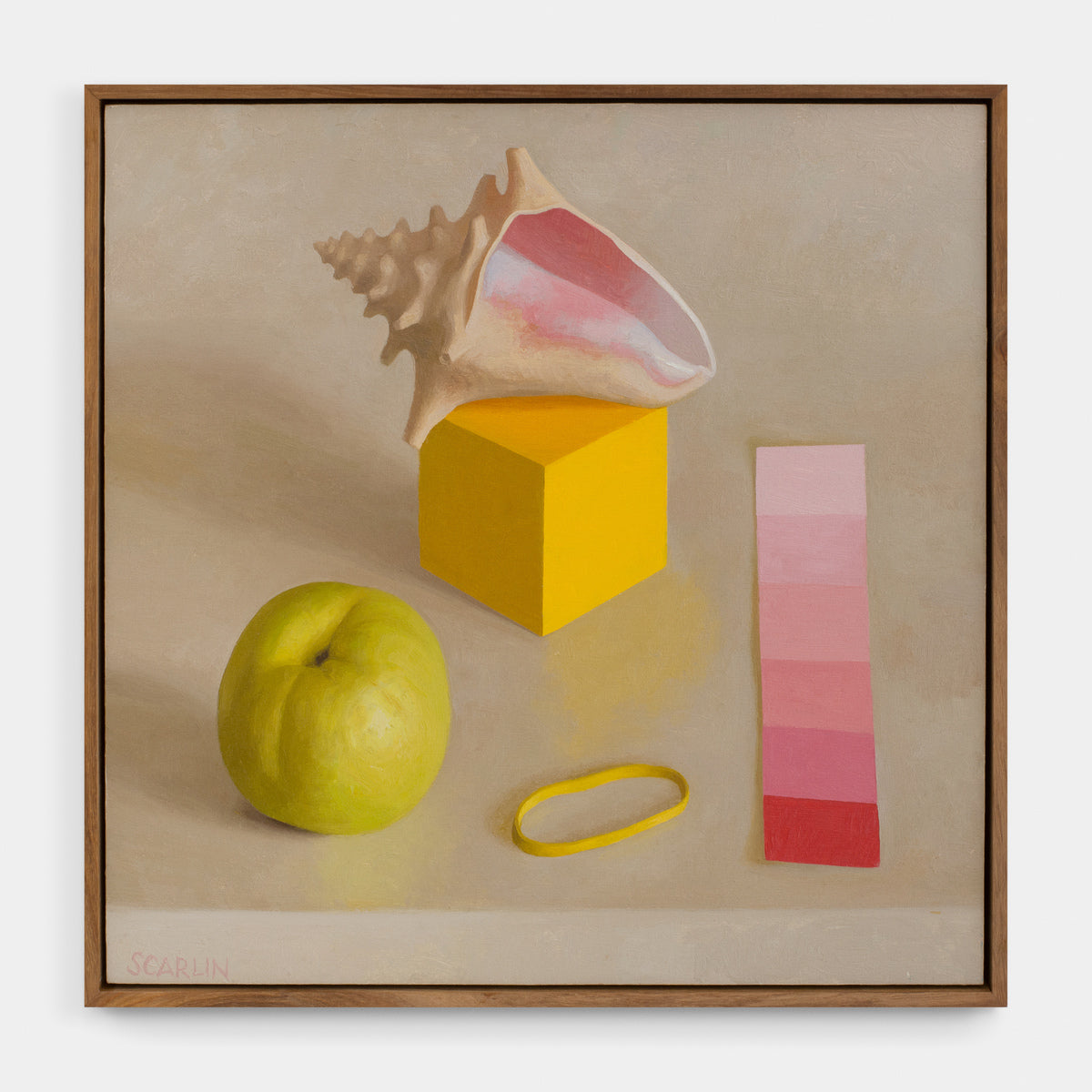 Yellow Cube, Shell, Quince, Swatch, and Rubber Band